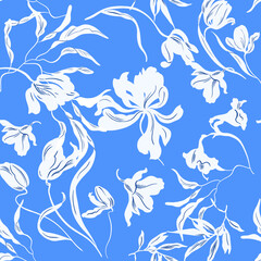 seamless monochrome pattern with graphic scattered flowers