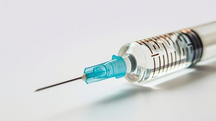 Syringe with a needle on a white background.