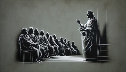 Illustration of Jesus ministry. Jesus Christ preaching in the desert