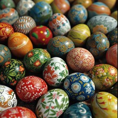 Fototapeta na wymiar Painted easter eggs on a dark background, close-up