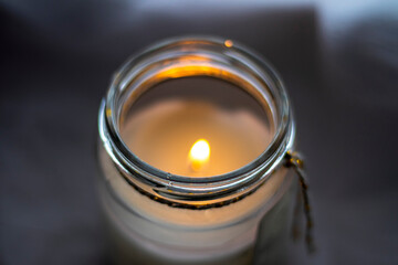Close up shot of the burning candle. Decoration