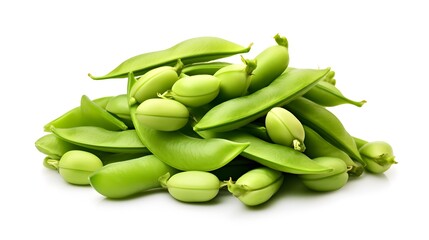 A heap of fresh harvested Vicia faba, also known as broad bean, fava bean, or faba bean isolated. - obrazy, fototapety, plakaty