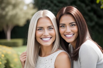 Obraz premium Two beautiful Women smiling. Generated AI