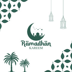 Ramadan kareem greeting card. ornaments, mosques and lanterns