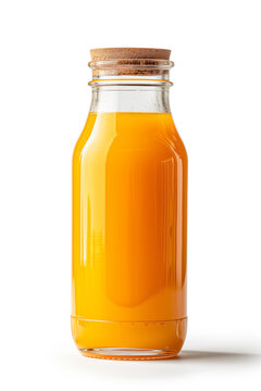Glass bottle of Orange juice isolated on white background. AI Generative