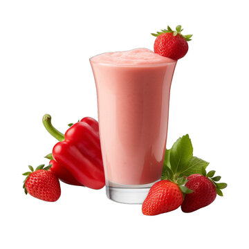 Bell Pepper Power Smoothie: Bell Peppers, Strawberries, Greek Yogurt, Honey, Ice isolated on transparent background