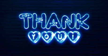 Thank you text blue neon sign - Powered by Adobe