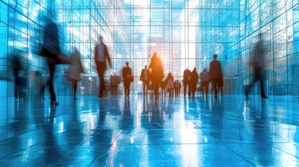 Dynamic Motion Blur. Blurred Business People Walking at a Modern Trade Fair or Conference
