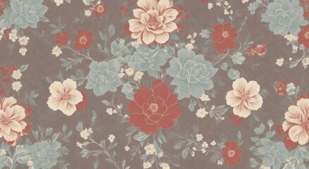 Fototapeta na wymiar Vintage wallpaper with floral patterns, generative, AI