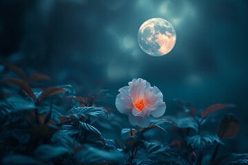 Fototapeta na wymiar the enchanting beauty of a mystical moon garden, where lunar flowers and glowing plants bloom under the night sky