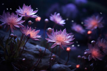 A mystical moon garden blooming at night