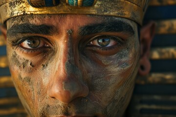 Egyptian man in national clothes portrait close up from history of Egypt realistic full length photography texture. Egyptian man. Horizontal format