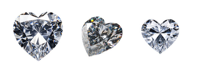 Set of Heart Diamonds in a Closeup for Valentine’s Day, Isolated on Transparent Background, PNG