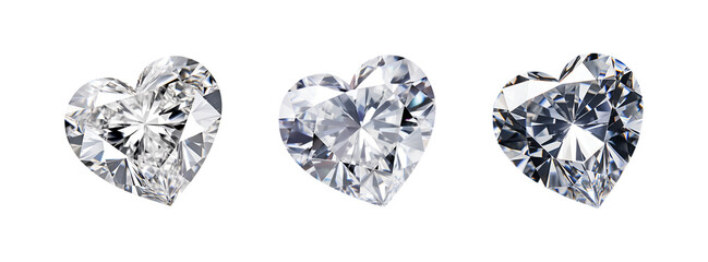 A Closeup of a Set of Heart Diamonds for Valentine’s Day, Isolated on Transparent Background, PNG
