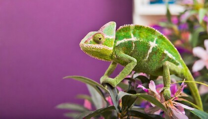 A chameleon with a purple background