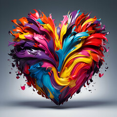 Colorful abstract heart shape on white background. 3D illustration.