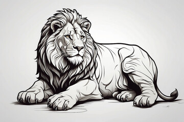 Minimalist Line Art of a Barbary Lion for Kids' Coloring Book AI Generative