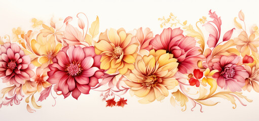 Obraz premium Romantic Floral Bouquet: A Colorful Watercolor Illustration of Beautiful Blooming Flowers on a Vintage Retro Background