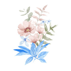 Elegant watercolor floral bouquet. Hand painted illustration. Perfect for wedding and greeting cards, stationery etc. © liliia_sinhina