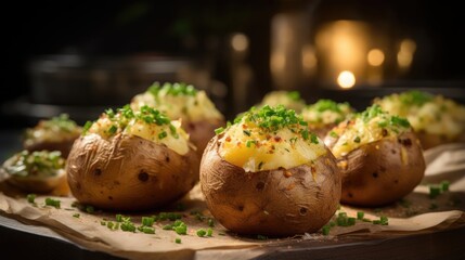 Professional food photography of Baked potatoes - obrazy, fototapety, plakaty