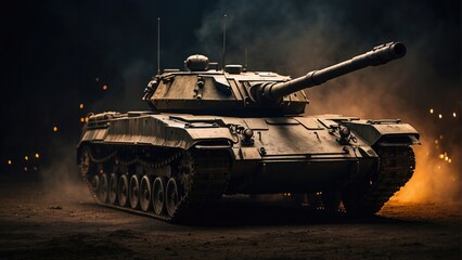 cinematic modern tank at night in the dark background photo