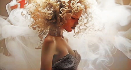 Fototapeta premium lady in smoke effect abstract art, ai generated.