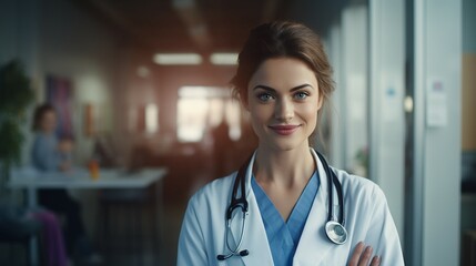 Woman in White Lab Coat and Stethoscope in Professional Setting, Women Day