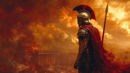 Mysterious Clouds Enveloping Majestic Greek Gods Clad in Shining Plate Armor. An Enchanting Mythical Encounter
