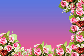 Pink roses plastic bouquet with free space for text background