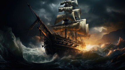 Fototapeta premium Sea ship ocean pirate water