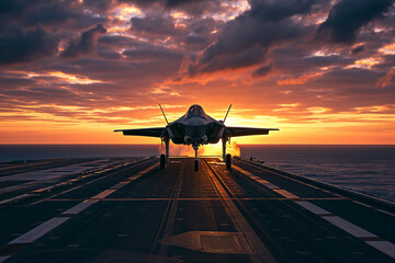 A fighter plane is taking off from an aircraft carrier.