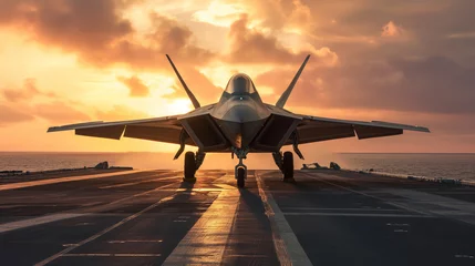 Foto op Plexiglas A fighter plane is taking off from an aircraft carrier. © jkjeffrey