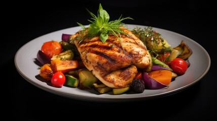 Professional food photography of Grilled chicken with vegetables