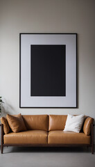 Mock up a frame in living room interior background, 