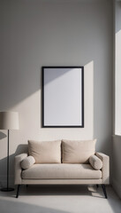 Mock up a frame in living room interior background, 