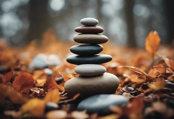 Schilderijen op glas Balancing stones mind soul and spirit Mental health yoga theme Autumn spirit © ArtisticLens