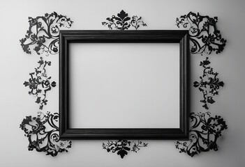 The empty antique black wooden frame on white background with empty space for image
