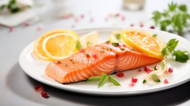 Professional food photography of Salmon with grapefruit and honey