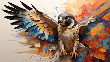 A Colorful Ode to the Peregrine Falcon ai generated - obrazy, fototapety, plakaty