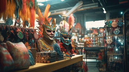 Person Wearing Mask and Costume in Store, Carnival Checked - obrazy, fototapety, plakaty