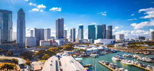 Miami downtown Bayside skyline panoramic view, Florida