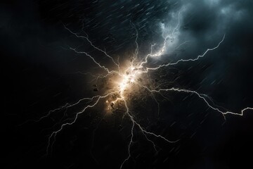 A bright flash of lightning in a sky full of clouds - obrazy, fototapety, plakaty