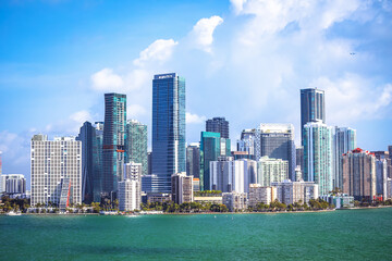 Miami skyline bright sunny day panoramic view, Florida