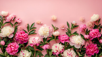 Fototapeta na wymiar Bouquet of pink peonies on a pink background, space for tex 
