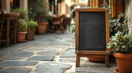 Fotobehang Restaurant or cafe decor for mock up with an empty menu board in front of the door, Generative AI. © Noobs