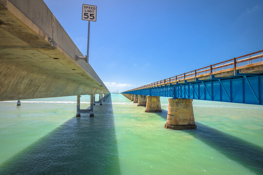 Seven Mile Bridges old and new in Marathon, U. S. Route 1 in Florida Keys