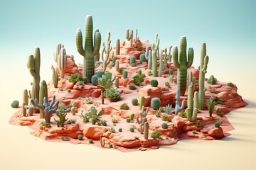 Cute miniature cactus desert isometric view