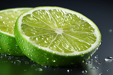 Fresh ripe limes on wooden table. Citrus fruit ,lemon in slices isolated from the background