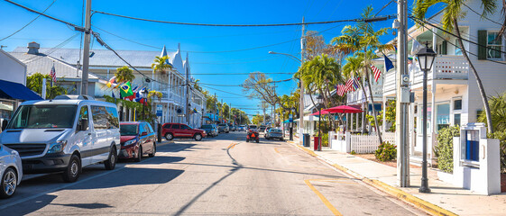 Key West scenic Duval street panoramic view, south Florida Keys