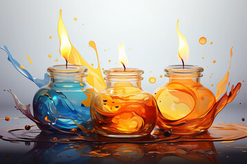 floating burning candles in glass aroma bowl ,candle pray night festive diwali auspicious - obrazy, fototapety, plakaty